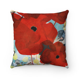 Poppies in the World Beyond, Faux Suede Throw Pillow